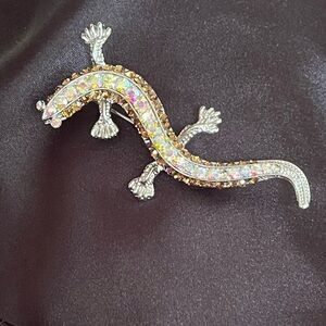 Vtg Gold Tone Salamander Brooch Pin Rhinestone Pin Pendant Lizard Amphibian